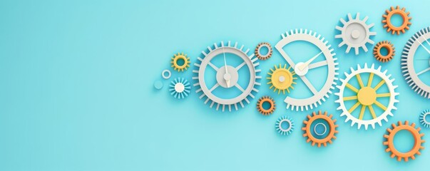 Molten gears in steady clockwork, time and motion, flat design illustration