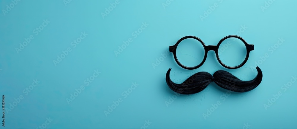 Aufkleber Composition featuring a fake mustache and glasses on a light blue backdrop with room for text in the copy space image