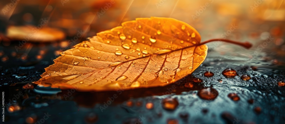 Fototapete close up view of an autumn leaf with a background suitable for adding text copy space image