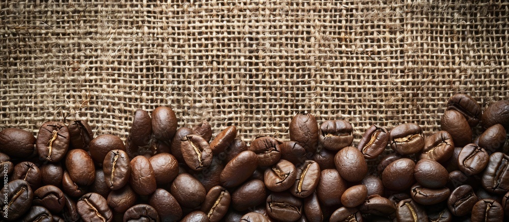 Poster A burlap background featuring coffee beans with a clear space for text or image. Creative banner. Copyspace image