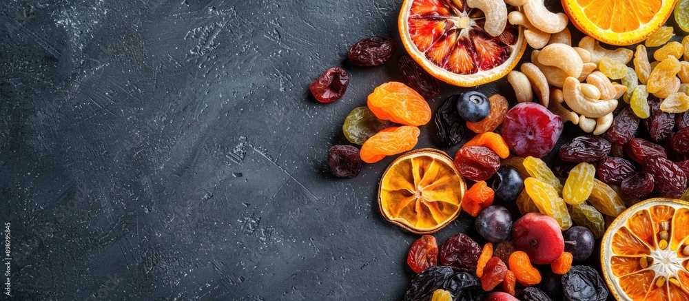 Poster diverse dried fruits with available copy space image