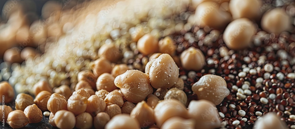 Poster a close up image featuring a superfood recipe background with quinoa and chickpeas perfect for a cop