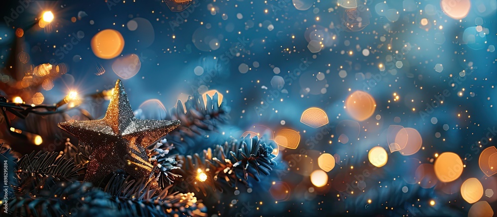 Poster abstract christmas design featuring a blue background with bokeh effect suitable for use as a copy s