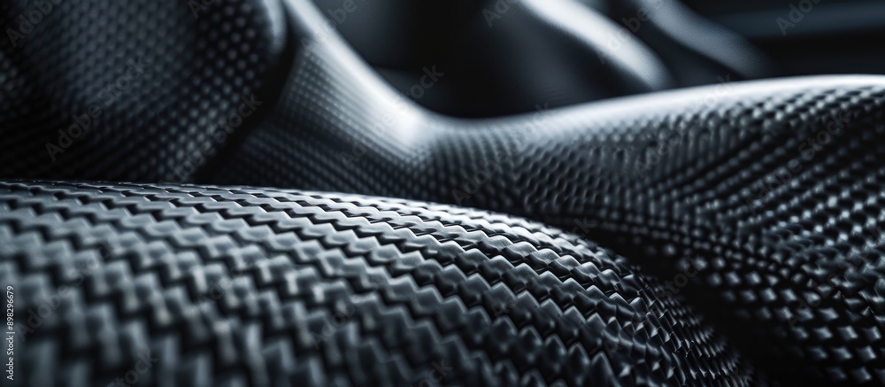 Poster detailed close up of the black car seat trim showcasing a mix of soft and rough carbon fabric textur