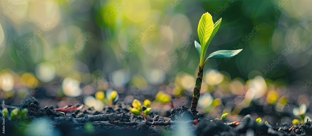 Aufkleber closeup of a young sprout in spring with copy space image available
