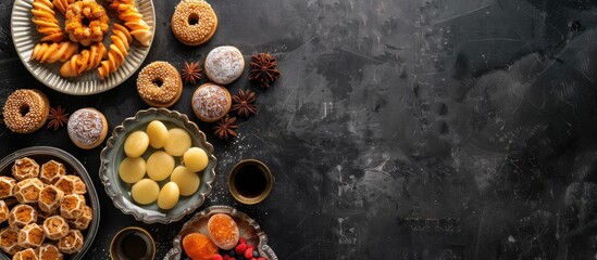 Delicious Arabic sweets Qatayef befitting for Ramadan featured in a copy space image