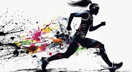silhouette of a female runner, cartoon, vector, white background, sport , olympic game