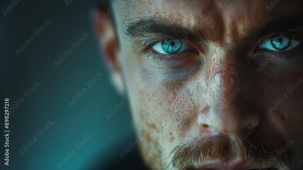 Wall mural blue eyes, freckled hair, serious expression