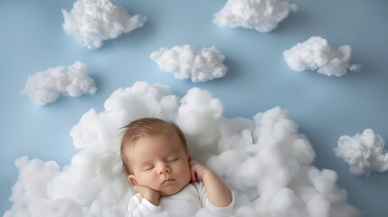baby in the clouds,A baby sleeping on a cloud
