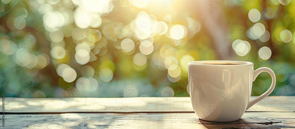 Poster coffee cup on the tabletop with selective focus and a tinted background for a professional look perf