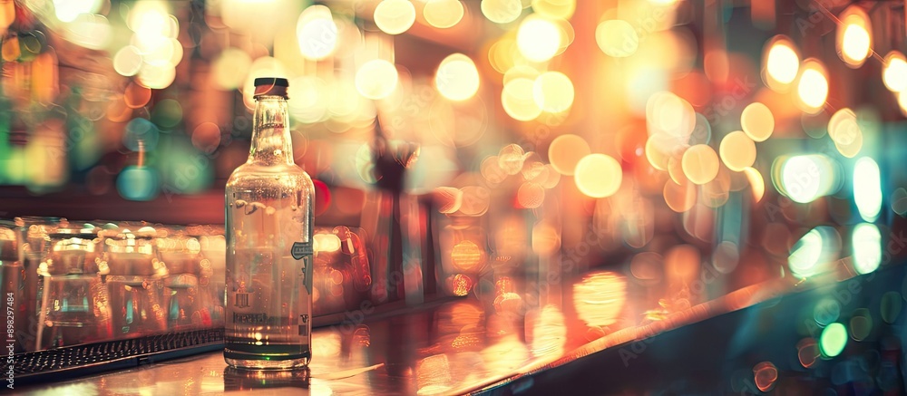 Poster Blurred vintage toned bar image at a nighttime party with bokeh background for copy space image