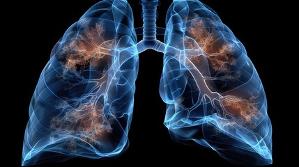 Lung Disease: A visualization of damaged lung tissue due to chronic obstructive pulmonary disease (COPD) or lung cancer