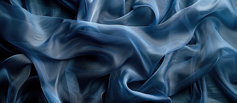 Abstract blue silk chiffon fabric with an artistic denim silk taffeta color layout on a background template with copy space image