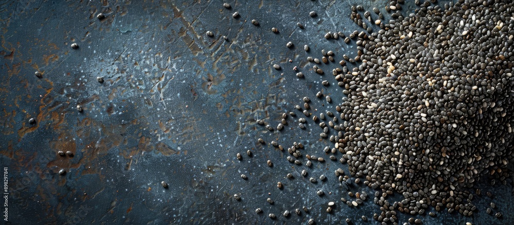Poster Close up shot of chia seeds on a pristine background with copy space image available