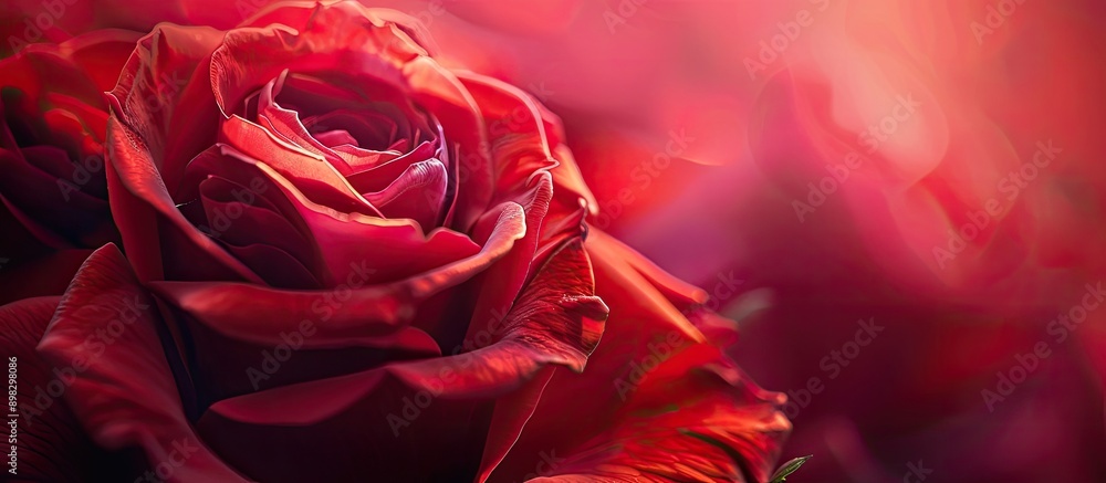 Poster Close up macro shot of a red rose with large petals ideal as a Valentine s Day symbol of love in a background design with copy space image