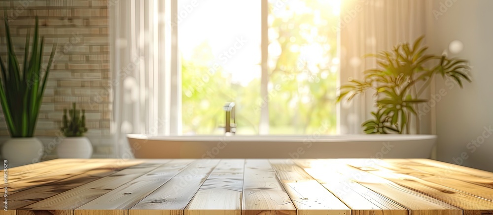 Aufkleber Blurry bathroom background with table top featuring copy space image