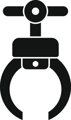 Simple vector icon of an industrial robot arm gripper holding an object