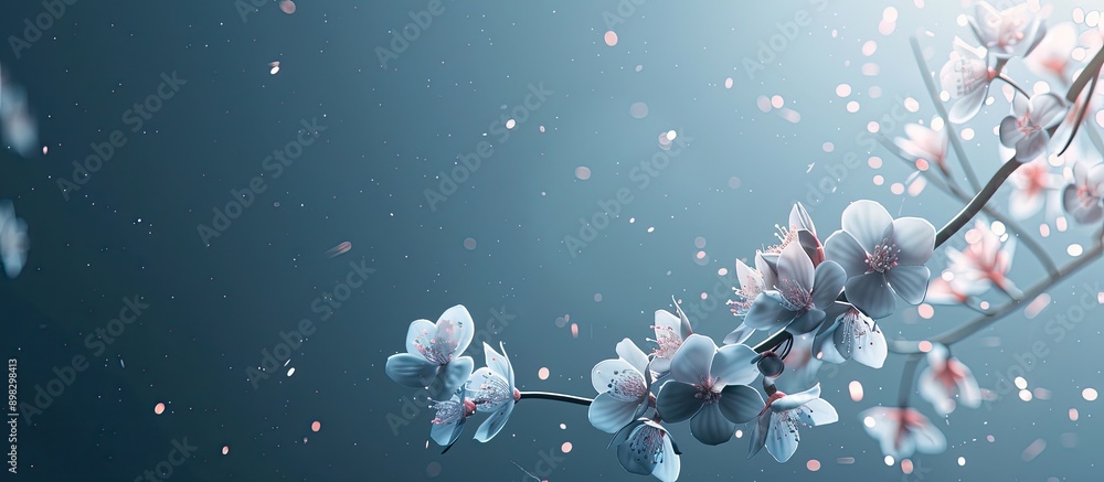 Aufkleber blue background with blooming spring twigs ideal for copy space image