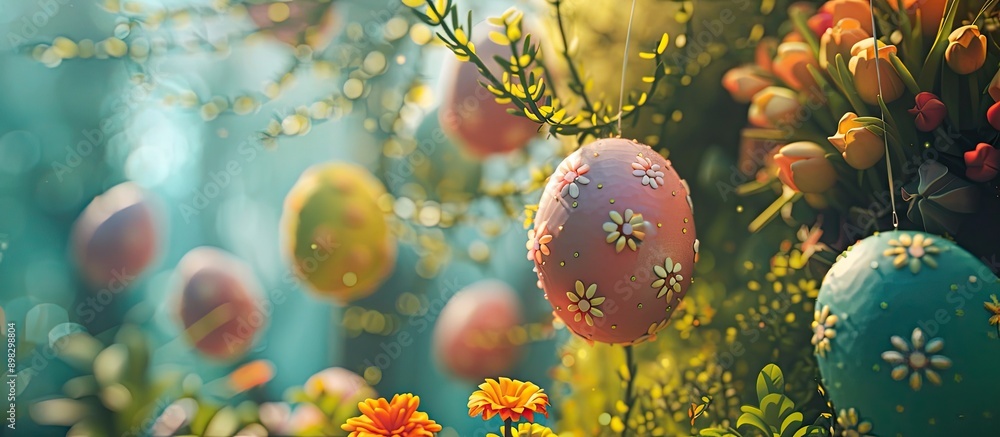 Poster decorations for a sunday easter egg hunt with a festive and happy holiday vibe featuring easter eggs