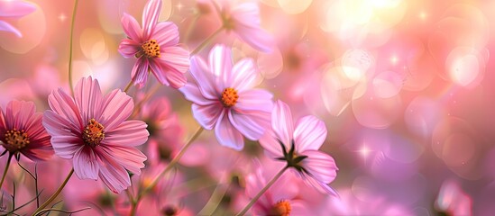 Blurry background of Cosmos flowers in a spring themed copy space image