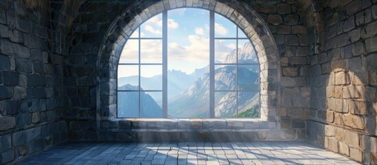 Ancient castle window with empty space for a picture. Creative banner. Copyspace image