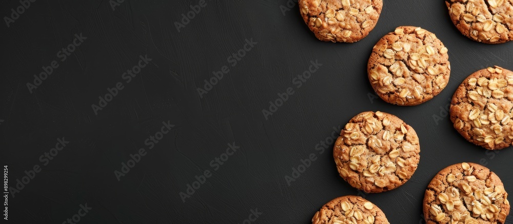Aufkleber a top down view of oatmeal cookies set against a black backdrop provides ample copy space for the im