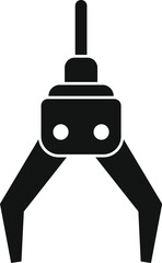 Simple black silhouette of a robotic arm holding with two fingers open wide