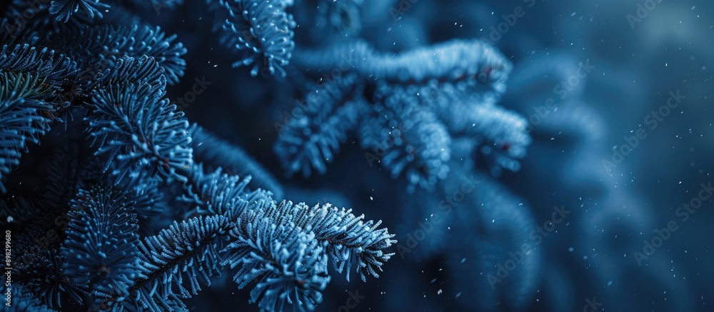 Fototapete close up of a fluffy fir tree branch with a classic blue hue ideal for a christmas wallpaper with am