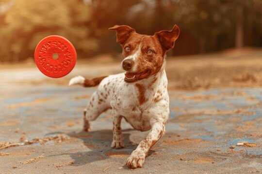 Playful Dog Catching in Sunlit Park, Capturing Joyful and Humorous Moment