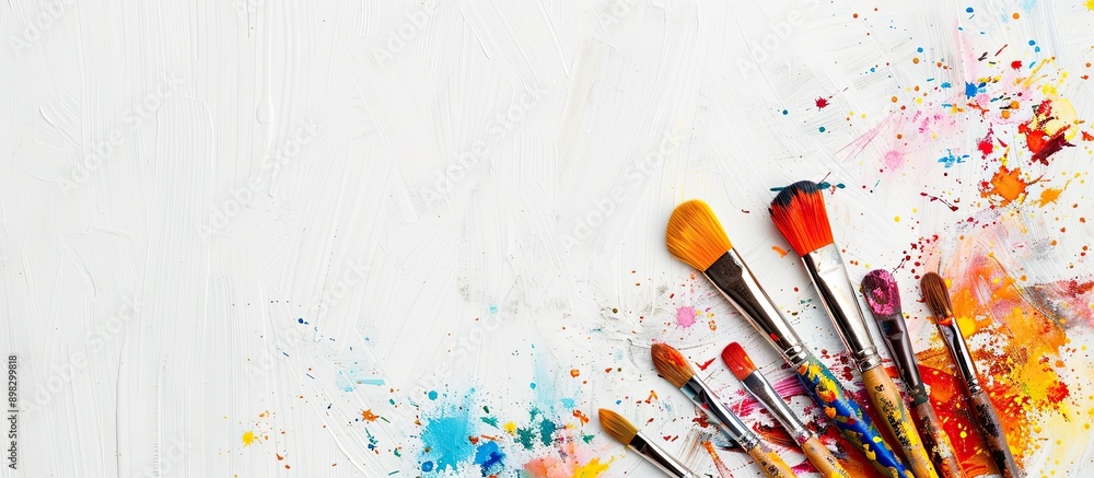 Poster children s art brushes displayed on a white background with copy space image