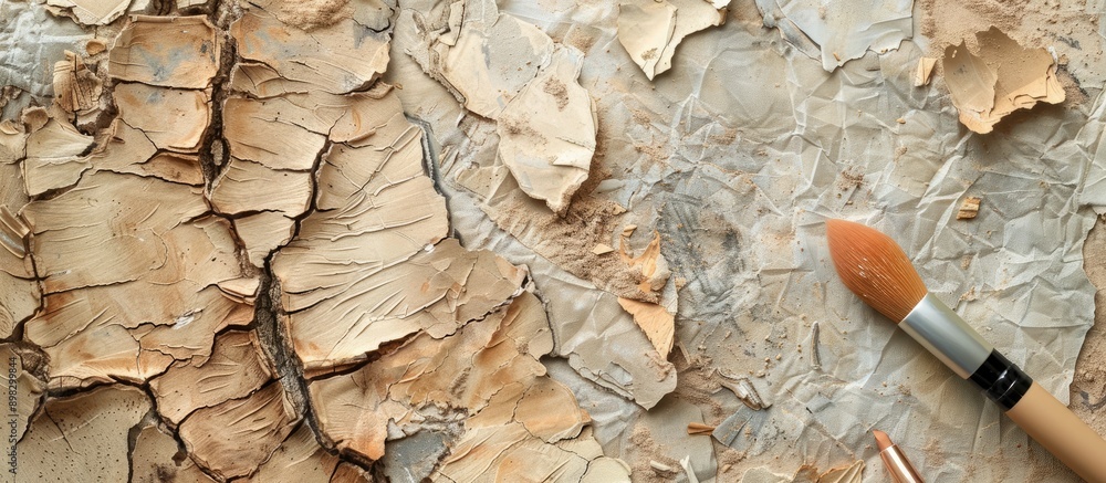 Aufkleber create a natural backdrop for cosmetics with a copy space image mixing tree bark and torn beige pape