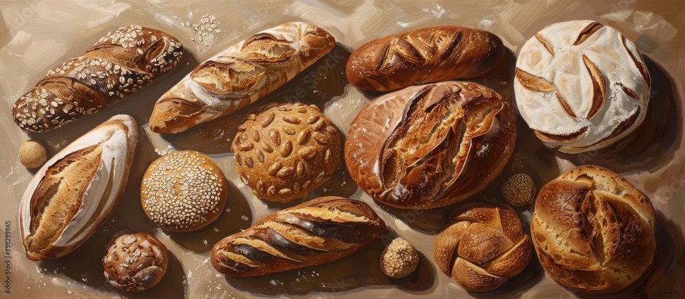 Poster Delicious bread suitable for a balanced diet Healthy and presented from above allowing for additional elements in the image