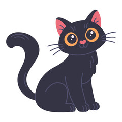 Obraz premium Black cat sitting front view vector illustration