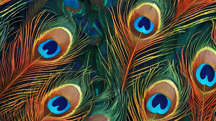 Peacock feather background with vibrant colors