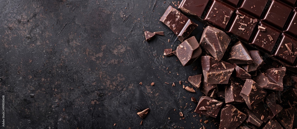 Aufkleber dark chocolate pieces arranged on a dark table with copy space image