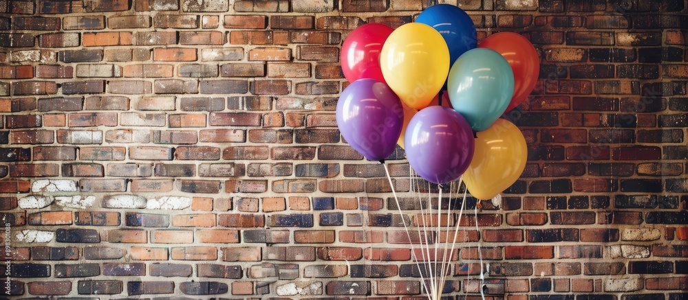 Aufkleber colorful balloons grouped on a brick wall backdrop perfect for birthday celebrations or any event pr