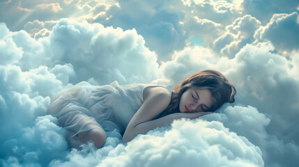 person sleeping on cloud,A woman sleeping on a cloud