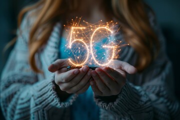 Phone in hands with the inscription 5g, mobile wireless internet