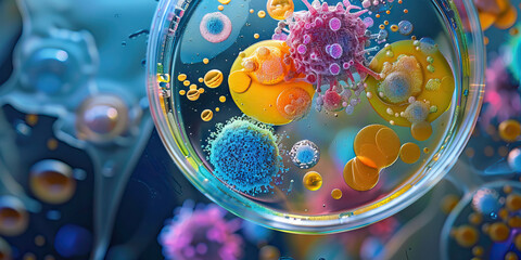 Model Organism: A petri dish full of colorful cells, used for studying gene expression in living systems.