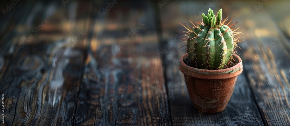 Aufkleber a cactus on a background of dark wood with ample copy space image available