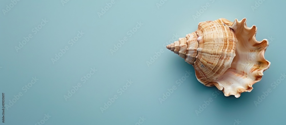 Aufkleber Bird s eye view of a dried seashell on a light blue backdrop with copy space image