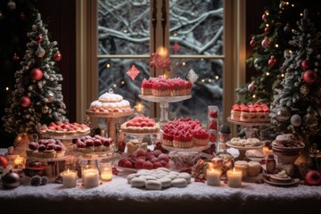 Aesthetic Christmas table christmas candle food.