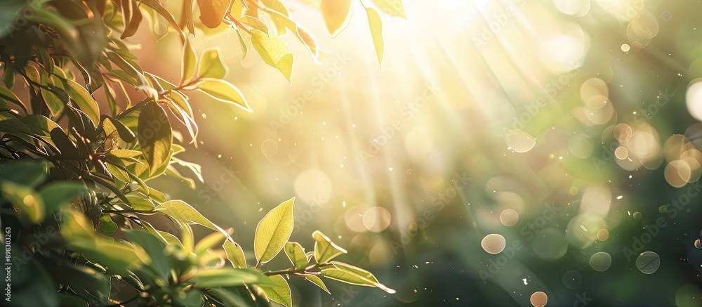 Poster blurred foliage and sunlight create a scenic background for your text or advertisement with availabl