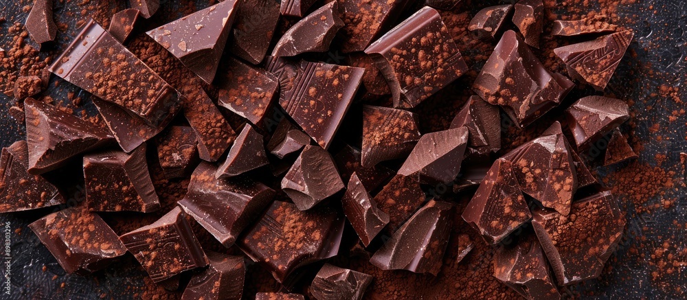 Aufkleber Cocoa dusted chopped chocolate with copy space image available