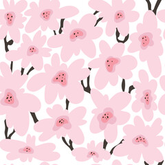 Elegant and simplistic vector seamless pattern design, repeating background with spring flowers for web 