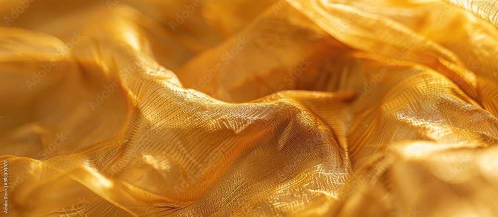 Poster A close up macro photograph of crumpled golden fabric texture in the backdrop with copy space image