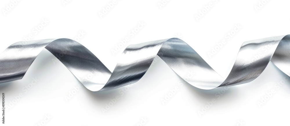 Poster close up of a beautiful silver ribbon isolated on a white background ideal for featuring in a copy s