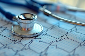 Stethoscope on electrocardiogram ECG, medical healthcare, cardiology concept