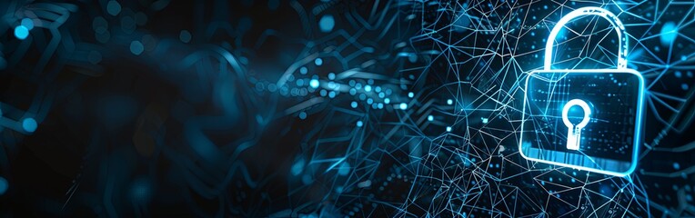 Futuristic Digital Lock Symbol in Glowing Blue