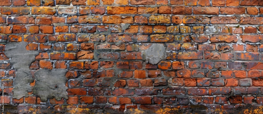 Poster ancient and weathered brick wall providing a rustic backdrop suitable for use as a copy space image